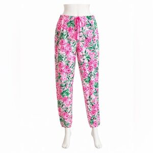 Lilly Pulitzer Lounge Pants Womens XL Pink Green Floral Pajama Resort
